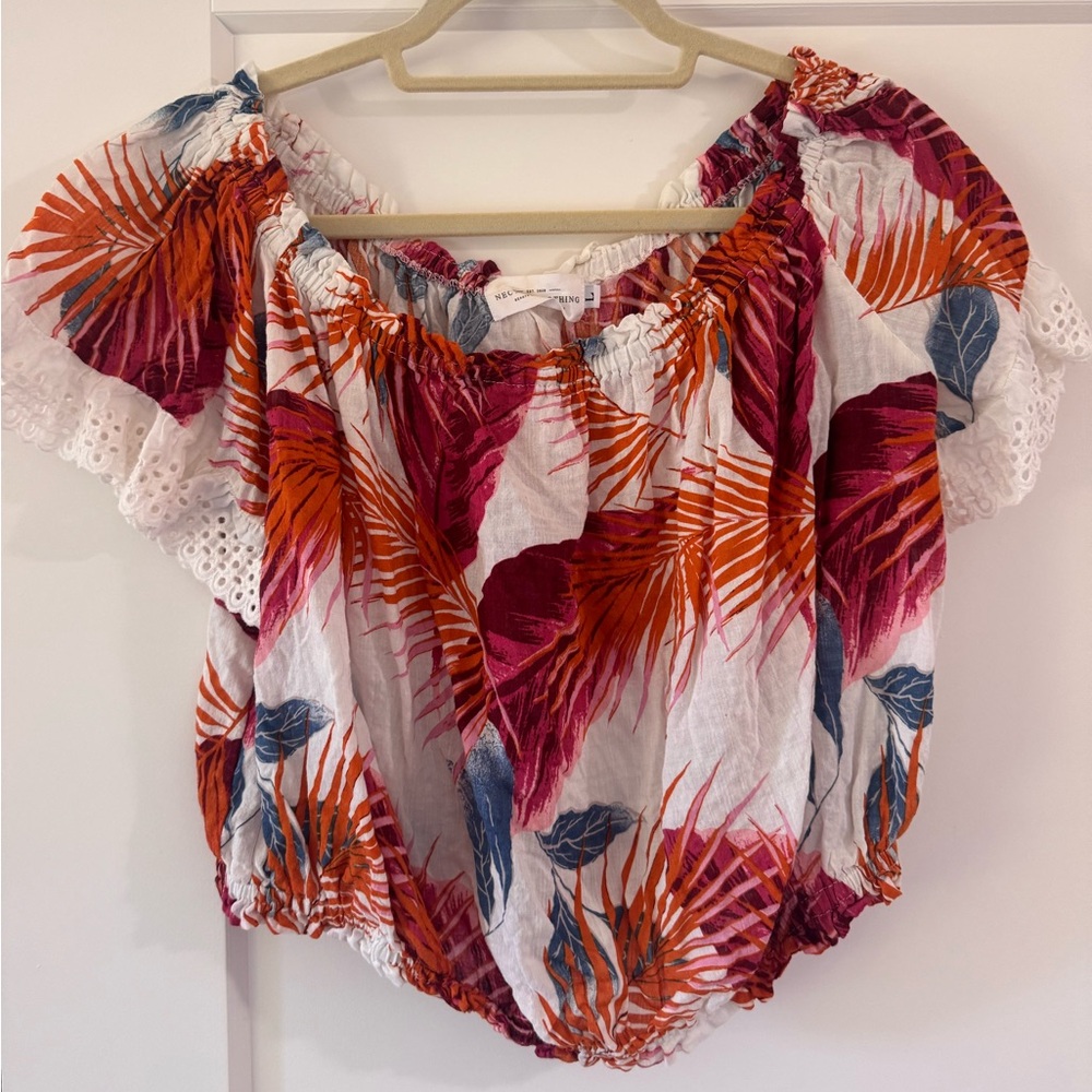 Tropical Print Off-Shoulder Top